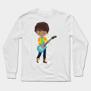 African American Boy, Rock Boy, Guitar Player Long Sleeve T-Shirt